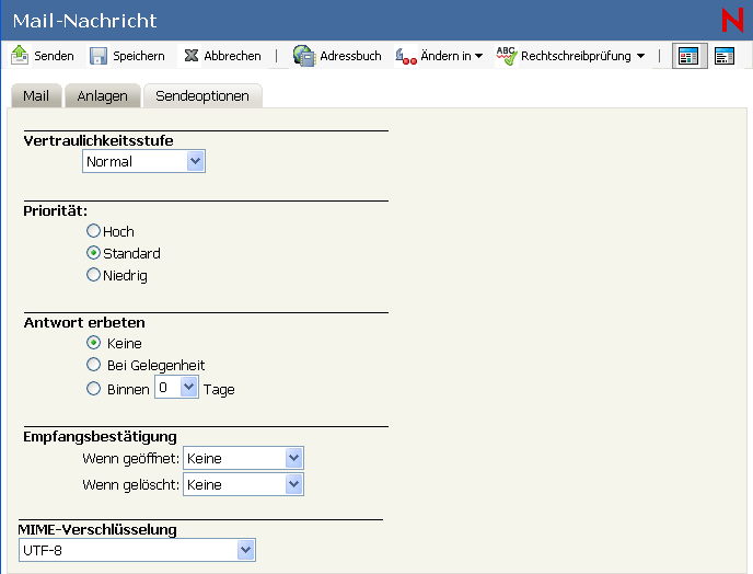 Layout "E-Mail - Sendeoptionen"