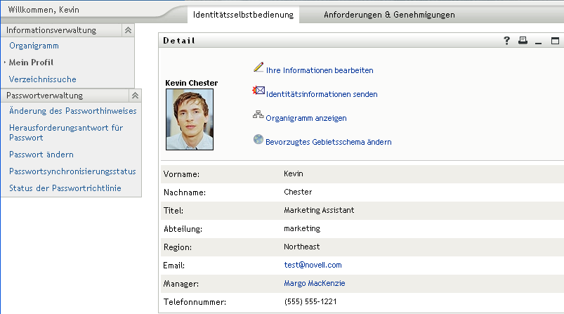 Wählen Sie „Identitätsselbstbedienung > Mein Profil“, um die Detailseite anzuzeigen