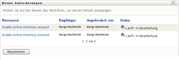 Ressourcenliste unter „Meine Anforderungen“ 