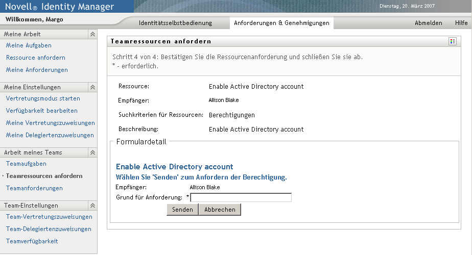 Seite „Teamressourcen anfordern“ 
