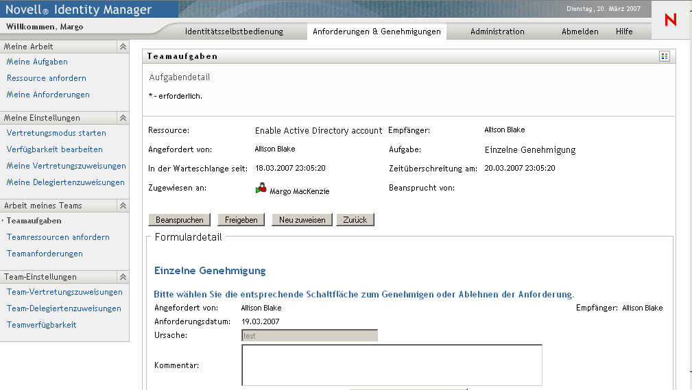 Formular „Aufgabendetail“