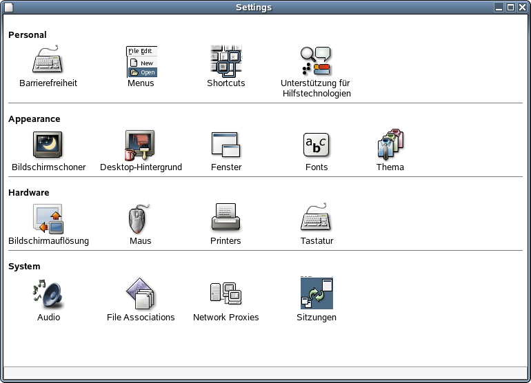 Vergleich der Systemsteuerung unter Windows mit den persnlichen Einstellungen fr Novell Linux Desktop