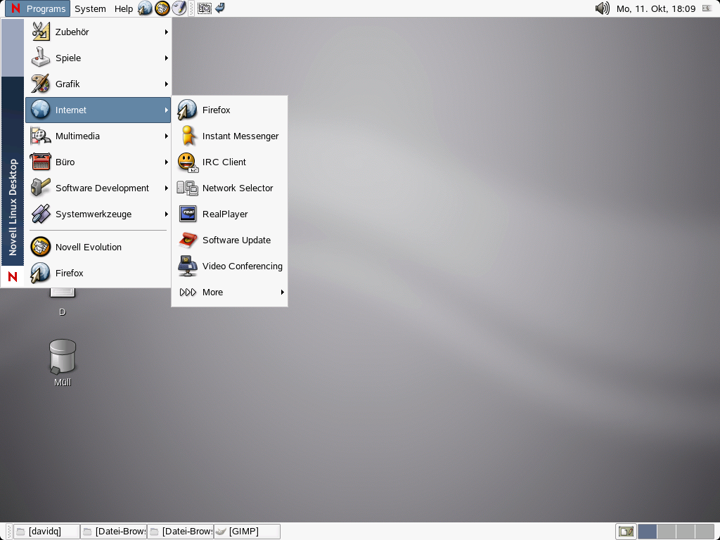 Novell Linux Desktop  Men "Programme"