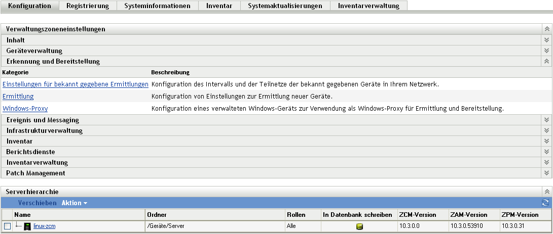 Registerkarte „Konfiguration“ > Kontrollleiste „Verwaltungszoneneinstellungen“