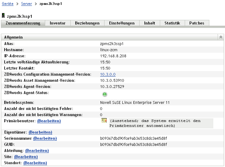 Allgemeine Details für ein verwaltetes Gerät