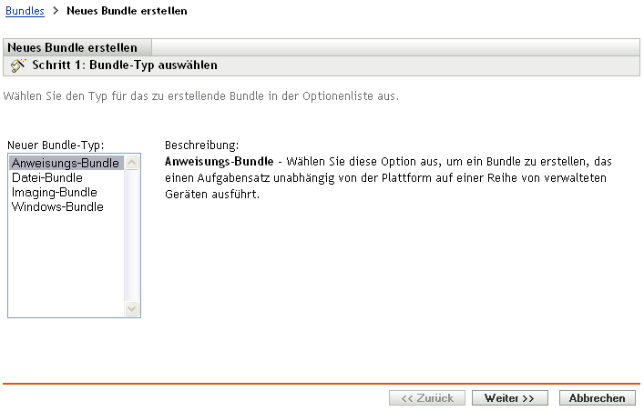Seite Neues Bundle erstellen
