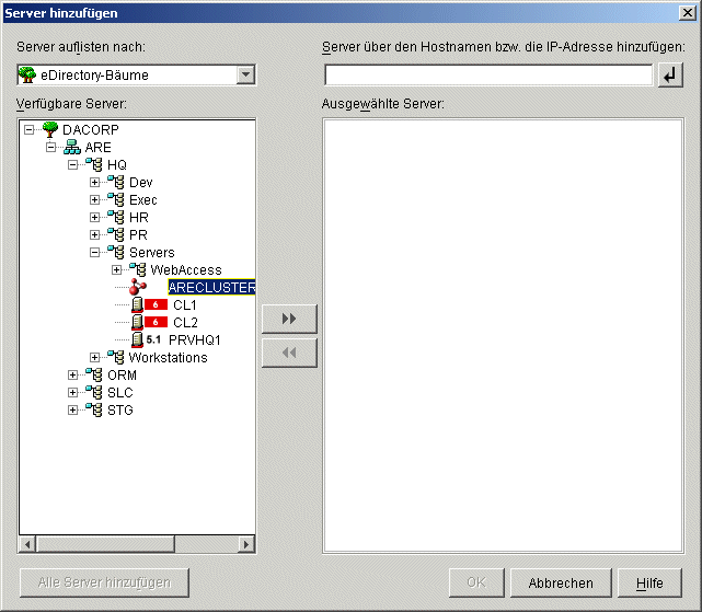 Das Dialogfeld "Server hinzufügen" mit dem in der Baumstruktur sichtbaren Virtual Server-Objekt.