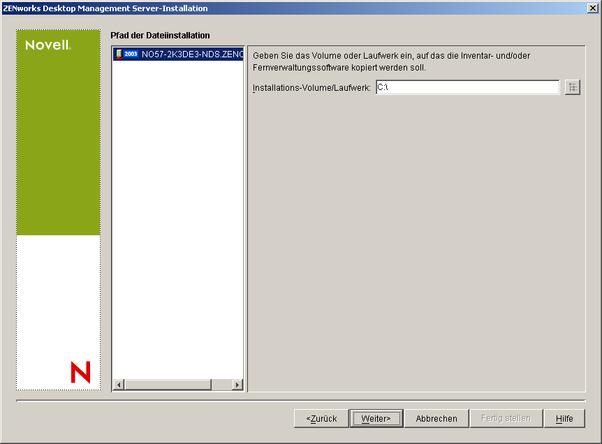 Die Seite "Pfad der Dateiinstallation".