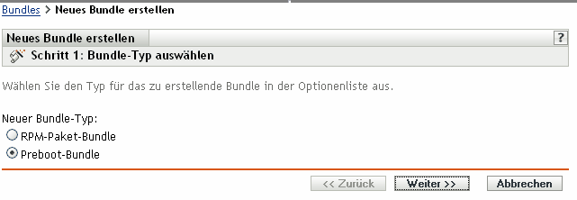 Schritt 1 - Seite zur Erstellung eines neuen Bundles: Bundle-Typ auswählen 