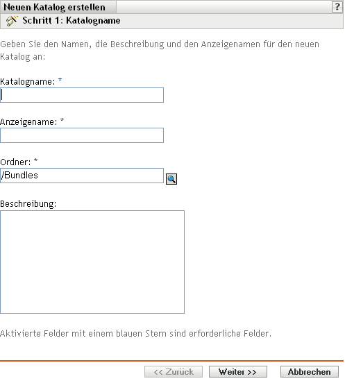 Schritt 1: Seite Katalogname