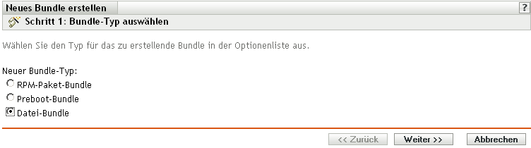 Seite Auswahl eines Datei-Bundles