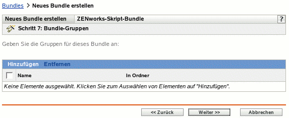 Schritt 7 zum Erstellen eines neuen Bundles: Bundle-Gruppen