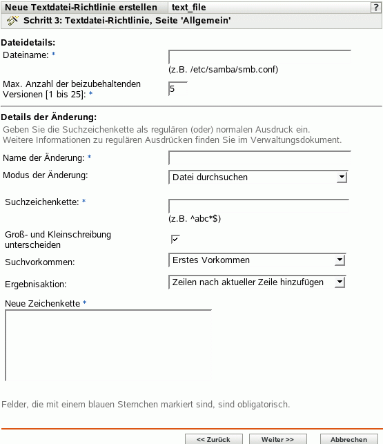 Seite "Allgemein"
