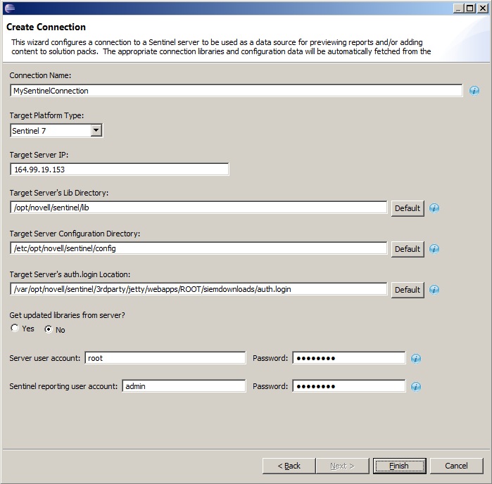Create Connection dialog