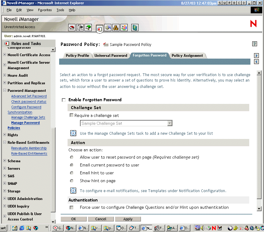 Forgotten Password interface