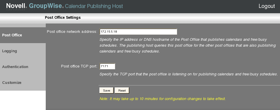 Post Office Settings page