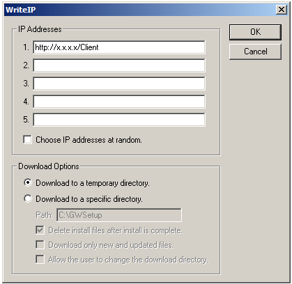 WriteIP dialog box
