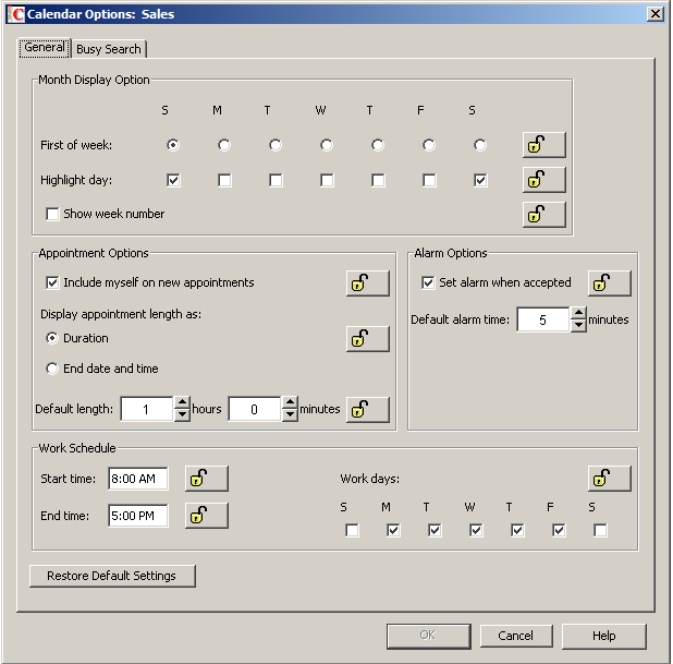 General Options dialog box