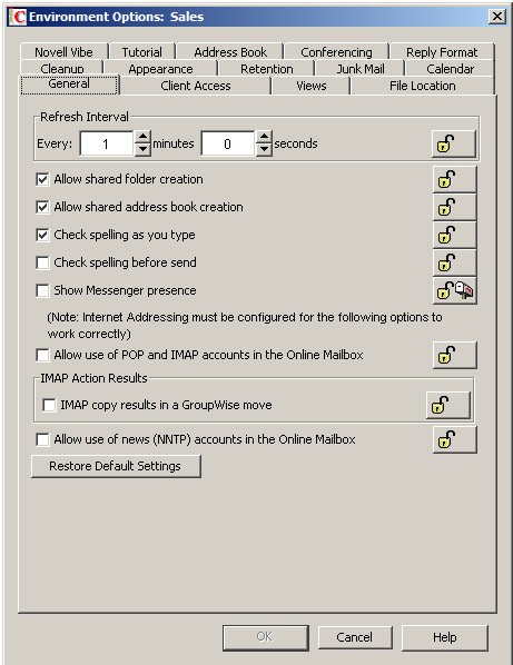 Environment Options dialog box