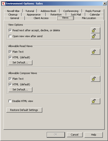 Environment Options Dialog Box with the Views Tab Open