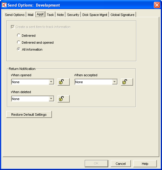 Send Options Dialog Box with the Appt Tab Open
