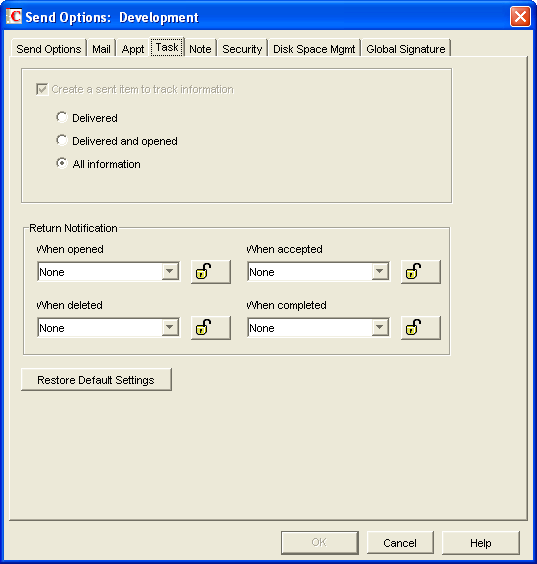 Send Options Dialog Box with the Task Tab Open