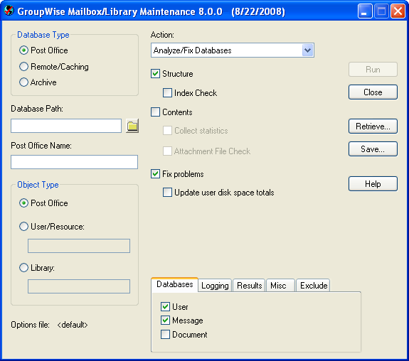 Mailbox/Library Maintenance dialog box