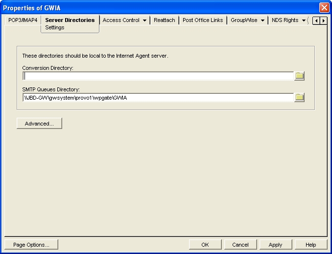 Server Directories Settings property page