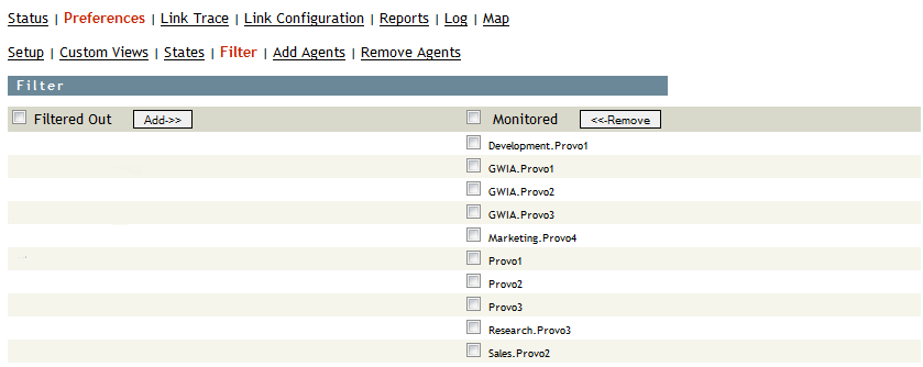 Filter Agents page