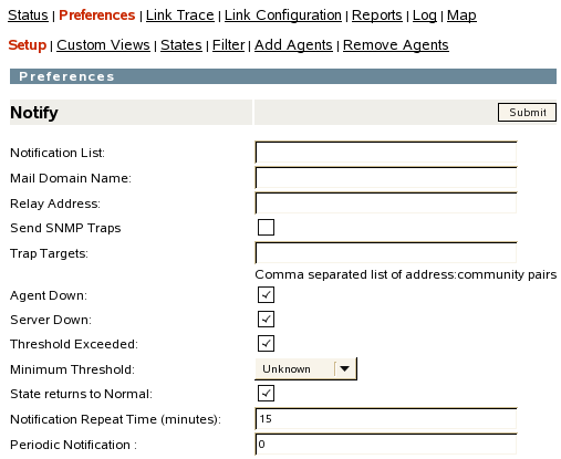Notify section on the Preferences page