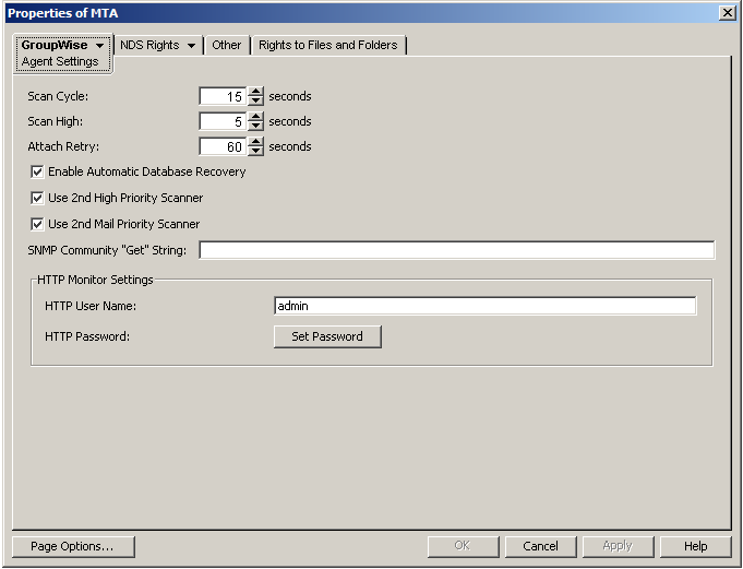 Agent Settings property page