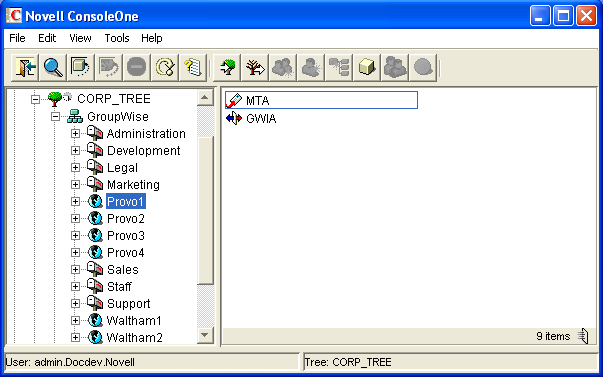 ConsoleOne View Showing the MTA Object