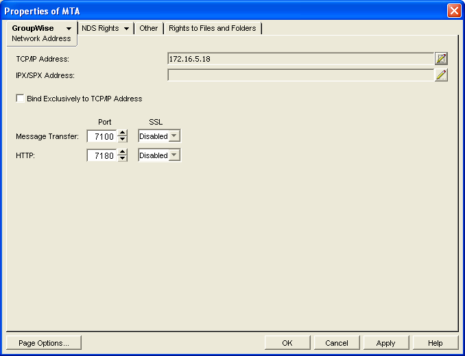 MTA Network Address property page