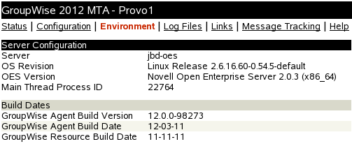 MTA Web Console with the Environment Page Displayed for a Linux Server