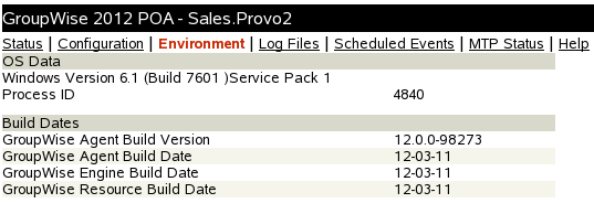 MTA Web Console with the Environment Page Displayed for a Windows Server