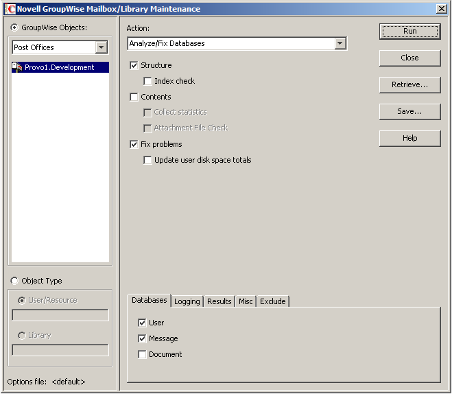 Mailbox/Library Maintenance dialog box
