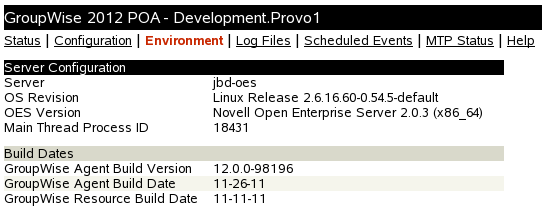POA Web Console Environment Page for a Linux Server