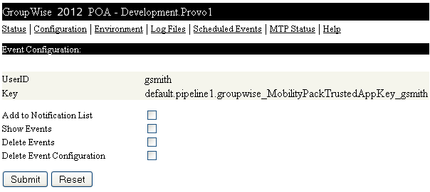 Event Configuration page