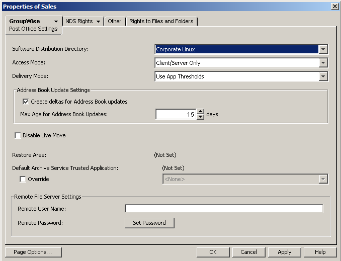 Post Office Settings property page