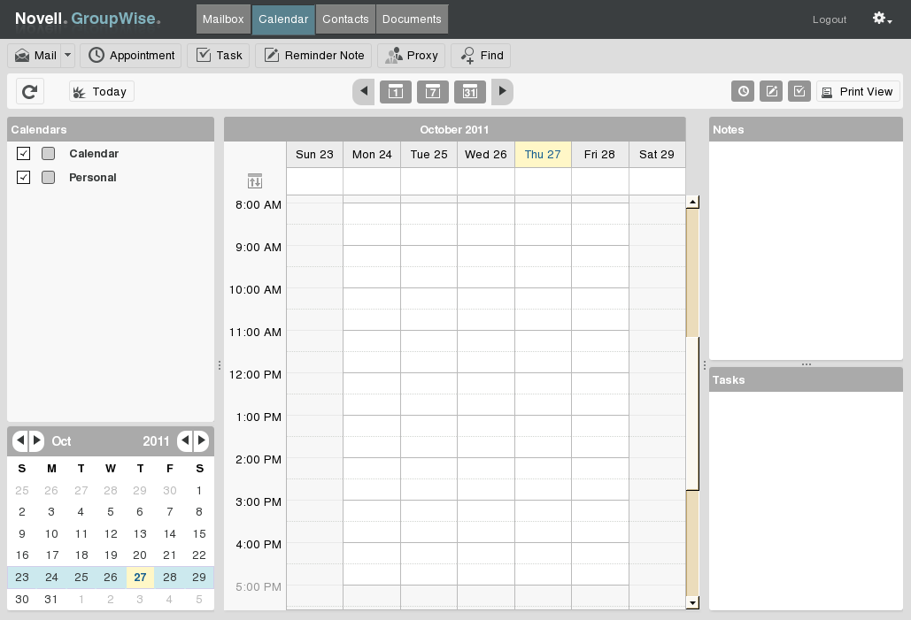 WebAccess Calendar Week view