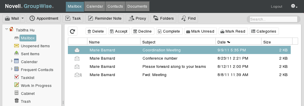 Default WebAccess interface without check boxes