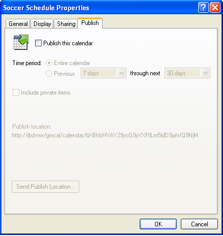 Department Calendar Properties dialog box