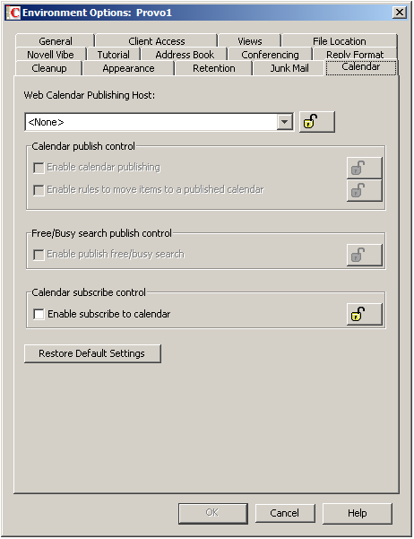Environment Options: Calendar dialog box