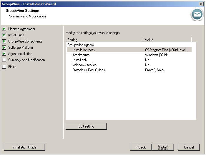 Summary and Modification page
