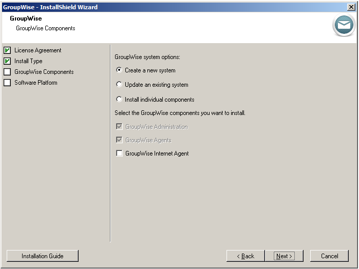 GroupWise Components page