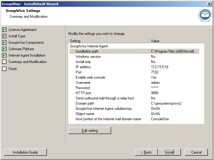 Summary and Modification page