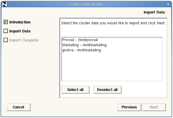 Import Clustering Data page