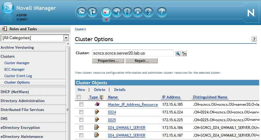 Cluster Objects list