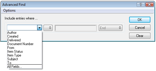 Advanced Find dialog box