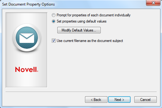 Set Document Property Options dialog box